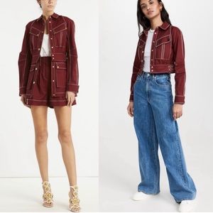 ♥️ New Veronica Beard Keswick Topstitch Cotton Stretch Twill Jacket Deep Brick 8